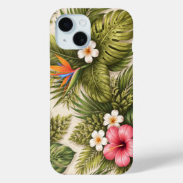 トロピカル フローラル パターン - ハイビスカス モンステラ iPhone 15ケース