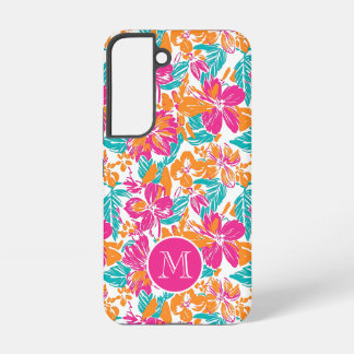 トロピカル フローラル パターン フォンケース (名前) SAMSUNG GALAXY S22ケース