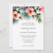 トロピカル フローラル ピンクとオレンジのフォーマル ウェディング 招待状 (正面)