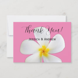 トロピカル フローラル, ピンクの背景に白いプルメリア, 結婚式 サンキューカード