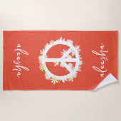 トロピカル フローラル ピース サイン オレンジ カスタマイズ ビーチタオル (正面)