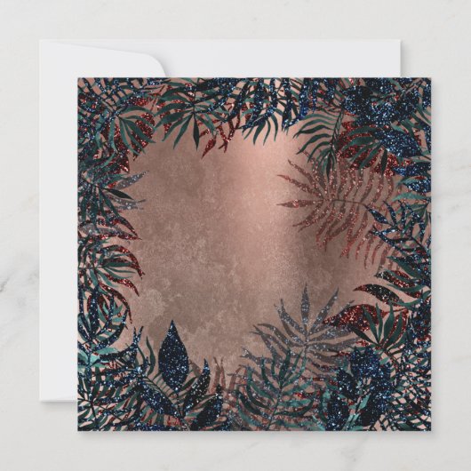 トロピカル フローラル フェアリー リーフ フレームド カッパー ティール ネイビー 招待状 (裏面)