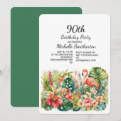 トロピカル フローラル フラミンゴ 90歳の誕生日 招待状 (正面/裏面)