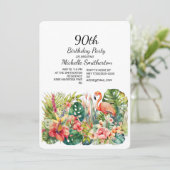トロピカル フローラル フラミンゴ 90歳の誕生日 招待状 (スタンド正面)
