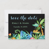 トロピカル フローラル ブラック セーブ ザ デート 招待状 (正面)
