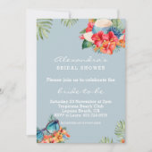 トロピカル フローラル ブルー ビーチ ブライダル シャワー 招待状 (正面)