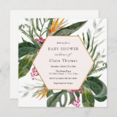 トロピカル フローラル ベイビー シャワー 招待状 (正面/裏面)
