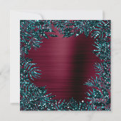 トロピカル フローラル リーフ フレーム グリッター ティール バーガンディ 招待状 (裏面)