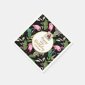 トロピカル フローラル ルアウ フラミンゴ 誕生日 フォト スタンダードカクテルナプキン (角)