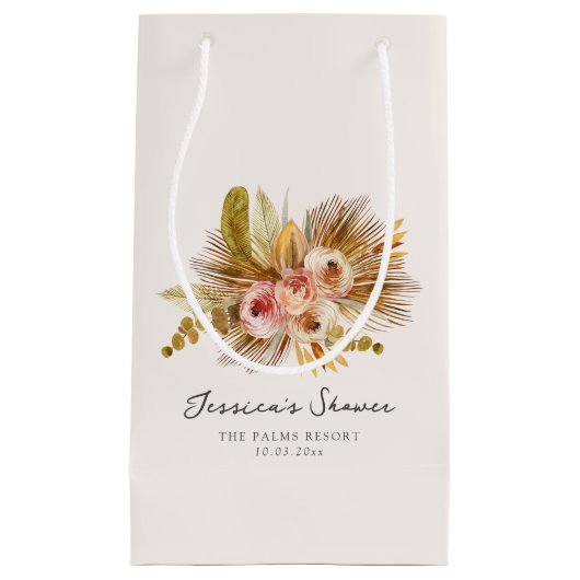 トロピカル フローラル ヴィンテージ ブライダル シャワー スモールペーパーバッグ (正面)
