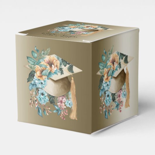 トロピカル フローラル 卒業帽とタッセル パーティー フェイバーボックス (正面サイド)