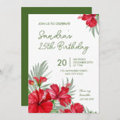 トロピカル フローラル 25歳の誕生日パーティー招待状 招待状 (正面/裏面)