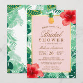 トロピカル ブライダルシャワー | ピーチピンク パイナップル 招待状 (正面/裏面)