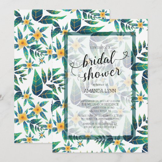 トロピカル ブライダル シャワー ハイビスカス フラワーズ 招待状 (正面/裏面)