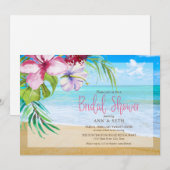 トロピカル ブライダル シャワー フローラル オーシャン ビーチ 招待状 (正面/裏面)