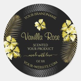 トロピカル ブラック ゴールド プロダクト ラベル ハワイアン フラワーズ