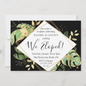 トロピカル ブラック＆ゴールド 私たちだけで挙式しました レセプション 招待状 (正面)