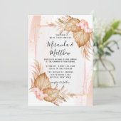 トロピカル ブラッシュ ピンク & パンパス ピンク ウェディング 招待状 (スタンド正面)