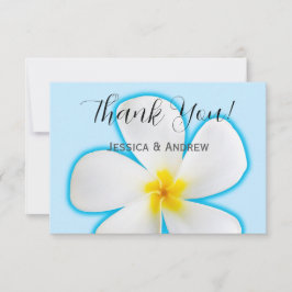 トロピカル、ブルーに白いプルメリア 、花卉 サンキューカード