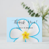 トロピカル、ブルーに白いプルメリア 、花卉 サンキューカード (スタンド正面)