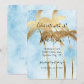 トロピカル ブルー ゴールド パーム ツリー 招待状 (正面/裏面)