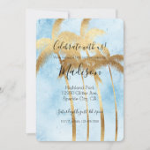 トロピカル ブルー ゴールド パーム ツリー 招待状 (正面)