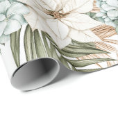 トロピカル ブルー ホワイトの花のウェディング ラッピングペーパー (ロールコーナー)