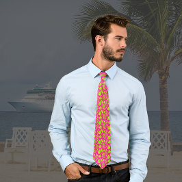 トロピカル ホット ピンクとライムグリーンのパームリーフ ネクタイ