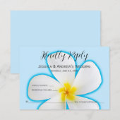 トロピカル、ホワイトプルメリアオンブルー、フローラ、RSVP サンキューカード (正面/裏面)