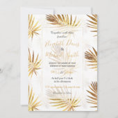 トロピカル ホワイト ゴールド パームリーフ グリーン 招待状 (正面)
