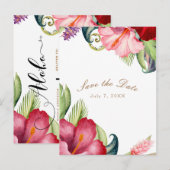 トロピカル ボタニカル フローラル アロハ セーブ・ザ・デート 案内ポストカード (正面/裏面)