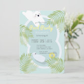 トロピカル ポーラーベア プールパーティー 誕生日招待状 招待状 (スタンド正面)