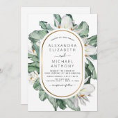 トロピカル マグノリア フラワー グリーン ウェディング インビテ 招待状 (正面/裏面)