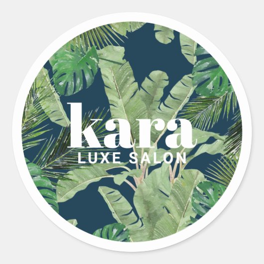 トロピカル モダン ブティック サロン デザイナー ネイビー ラウンドシール (正面)