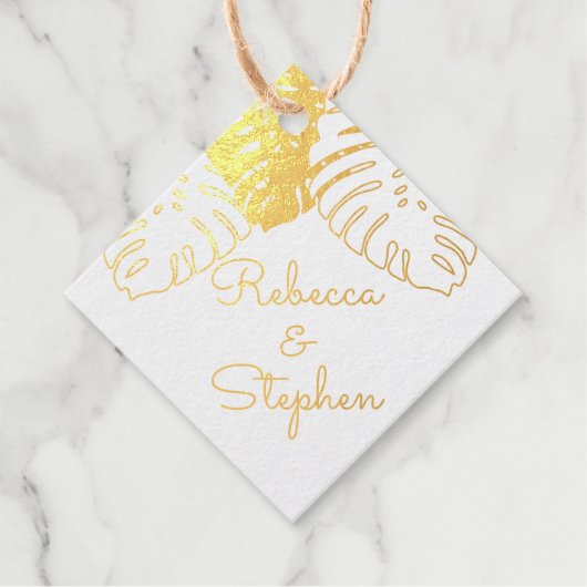 トロピカル モンステラの葉 ウェディング リアル ホイル フェイバータグ (正面)