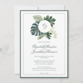 トロピカル モンステラ オーケッド モノグラム フォト QR コード 招待状 (正面)