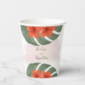 トロピカル モンステラ & ハイビスカス ウェディング 紙コップ (正面)