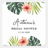 トロピカル モンステラ パーム ブライダル シャワー スクエアシール (正面)