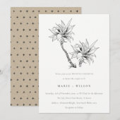 トロピカル ラスティック パームズ ブラック ホワイト スケッチ ウェディング 招待状 (正面/裏面)