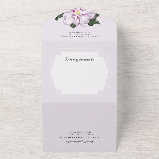 トロピカル ラベンダー 水彩 ハワイアン ウェディング オールインワン招待状 (外側)