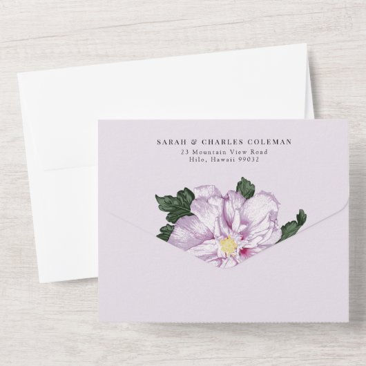トロピカル ラベンダー 水彩 ハワイアン ウェディング オールインワン招待状 (裏面)