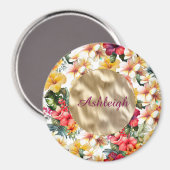 トロピカル レッド イエロー ハイビスカス フラワー ブライダル シャワー マグネット (正面/裏面)