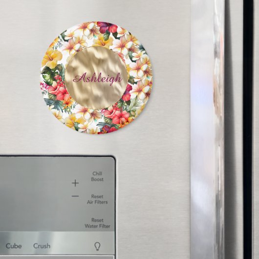 トロピカル レッド イエロー ハイビスカス フラワー ブライダル シャワー マグネット (インサイチュ (冷蔵庫))