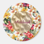 トロピカル レッド イエロー ハイビスカス フラワー ブライダル シャワー マグネット (正面)