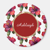 トロピカル レッド ハイビスカス フラワー マグネット (正面)