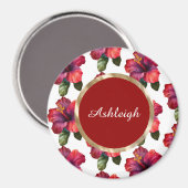 トロピカル レッド ハイビスカス 花 マグネット (正面/裏面)