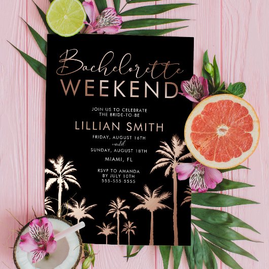 トロピカル ローズゴールドのハッピーエンドウィークエンド 箔招待状