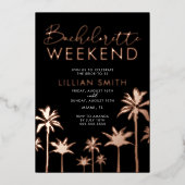 トロピカル ローズ ゴールドの独身最後の週末 箔招待状 (正面)