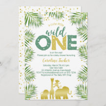 トロピカル ワイルド ワン ゴールド サファリ アニマル ベイビー シャワー