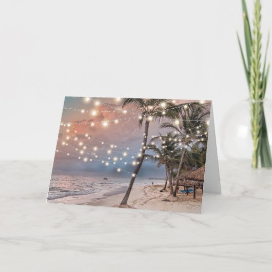 トロピカル ヴィンテージ ビーチ ウェディング イブニング レセプション 招待状 (正面)